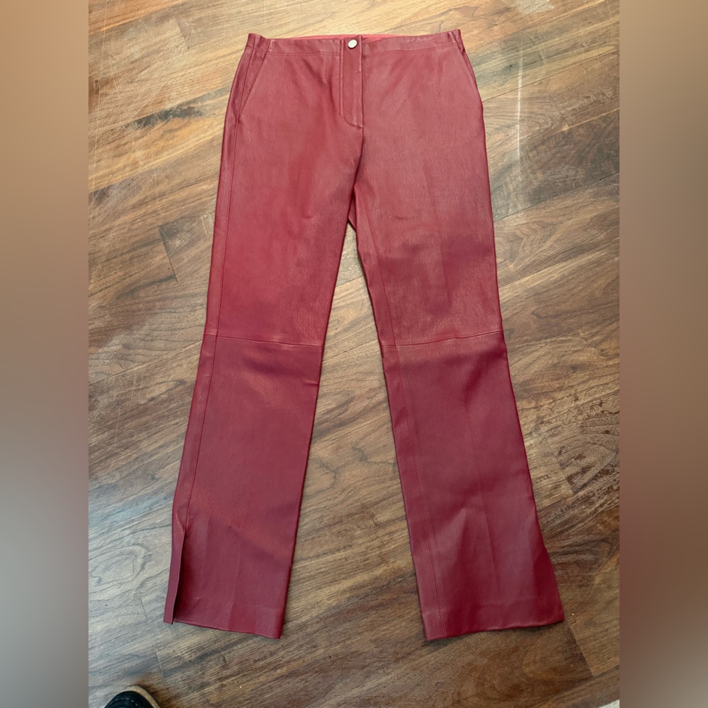 Helmut Lang Red Faux Leather Trousers